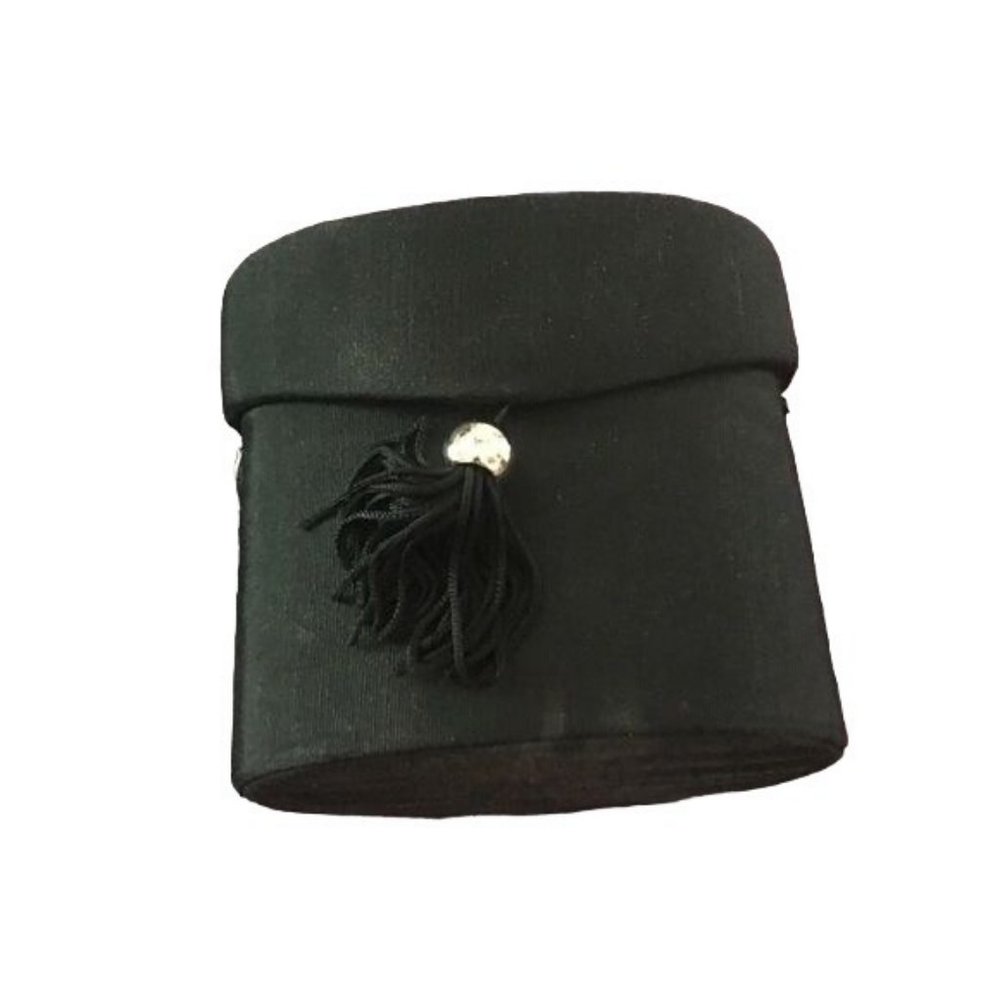 Vintage Black Gross Grain Oval Evening Bag with Detachable Strap